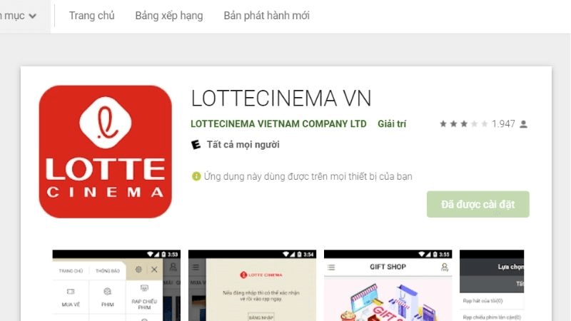 Tải ứng dụng Lotte Cinema trên Android