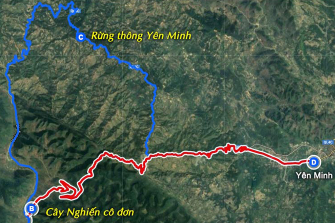 Bản đồ hai cung đường đi Yên Minh trên biển chỉ đường. Ảnh: Kỳ nghỉ Đông Dương